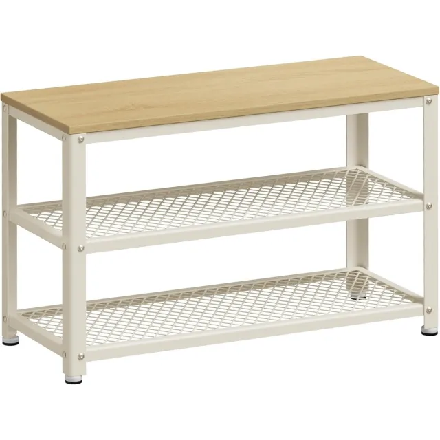 Vasagle Schoenenrek met 2 Schoenplanken – Schoenenrek voor Hal/Entree – Industrieel Staal – Eiken Beige/Wit