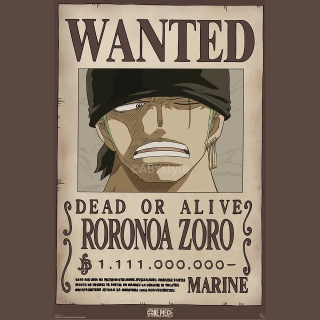 ABYSTYLE Poster One Piece - Wanted Zoro Wano 61x91,5cm Divers