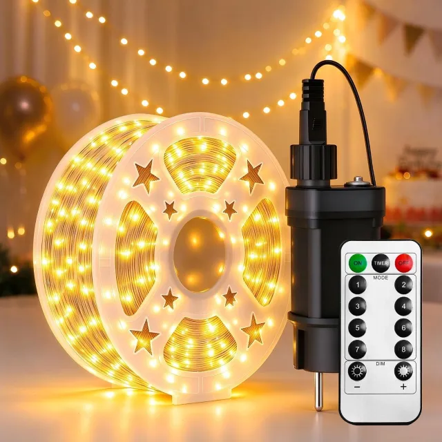 NAIZY Lichtsnoer Koperdraad 30 m 300 LED Warm Wit - 8 Standen - Timer - Afstandsbediening - IP44 - Kerstverlichting - Binnen en Beschut Buiten - NAIZY