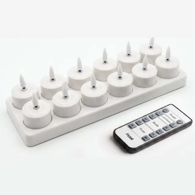 Fidali Led Kaarsen met Afstandsbediening - Oplaadbare Waxinelichtjes 12x - Dimbaar met Timer - Theelichtjes Oplaadbaar - Flikkerende Vlam - Kerst Kaarsen Wit-12
