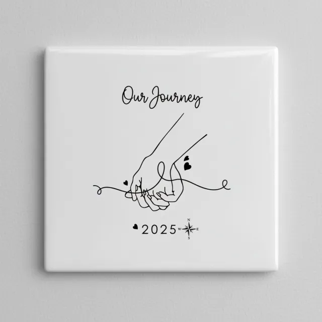 Nevolis Decoratieve Keramische Tegel “Our Journey” met Handen Vasthouden Illustratie & Jaar – Romantische Liefdesverhaal Wanddecoratie – 15 × 15 cm Multi Color