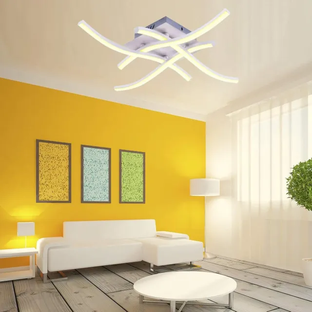 Haobosic Plafondlamp, moderne kroonluchterlamp 24W slaapkamerplafondlamp gebogen ontwerp met 4 stuks warm wit golvend licht voor woonkamer slaapkamer eetkamer (warm wit) Grey