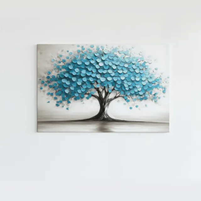 Trendex Global Canvas Schilderij – Boom met Blauwe Bladeren – Abstracte Natuurkunst – 90x60x2 cm