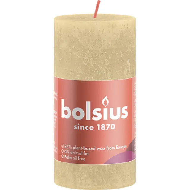 Bolsius 8 stuks Bolsius beige rustiek stompkaars 100/50 (30 uur) Oat Beige