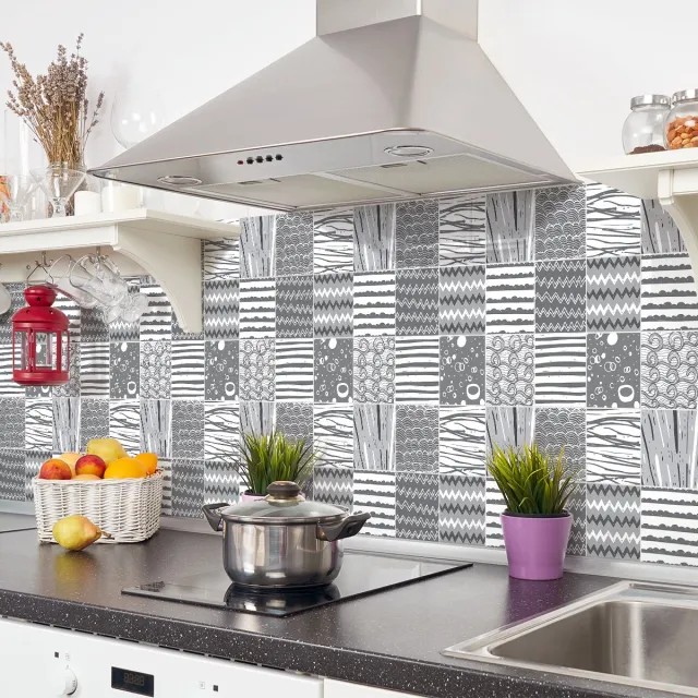 Ambiance Sticker Zelfklevende tegelmuurstickers voor keuken en badkamer - 24 cementtegelstickers, Azulejos Chester-stijl - 24 stickers, 15x15 cm Multi color