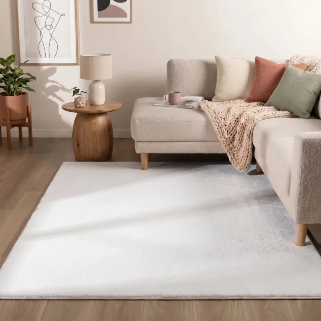 flycarpets Amalfi vloerkleed Creme - Laagpolig Fluffy en Zacht - Woonkamer tapijt - 240x340 cm