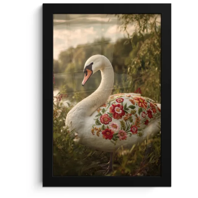 FrameYourWall Poster in lijst - Fotolijst 20x30 cm - Posters - Zwaan - Bloemen - Natuur - Posterlijst zwart - Decoratie - Wanddecoratie woonkamer - Muurdecoratie slaapkamer