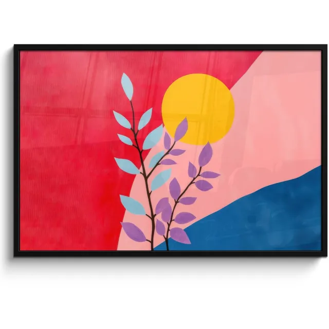 FrameYourWall Poster in lijst - Fotolijst 120x80 cm - Posters - Bladeren - Zon - Abstracte vormen - Posterlijst zwart - Decoratie - Wanddecoratie woonkamer - Muurdecoratie slaapkamer
