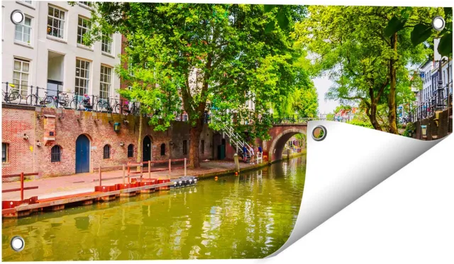 Gards Tuinposter Oudegracht in Utrecht - 60x30 cm - Tuindoek - Tuindecoratie - Wanddecoratie buiten - Tuinschilderij Multikleur