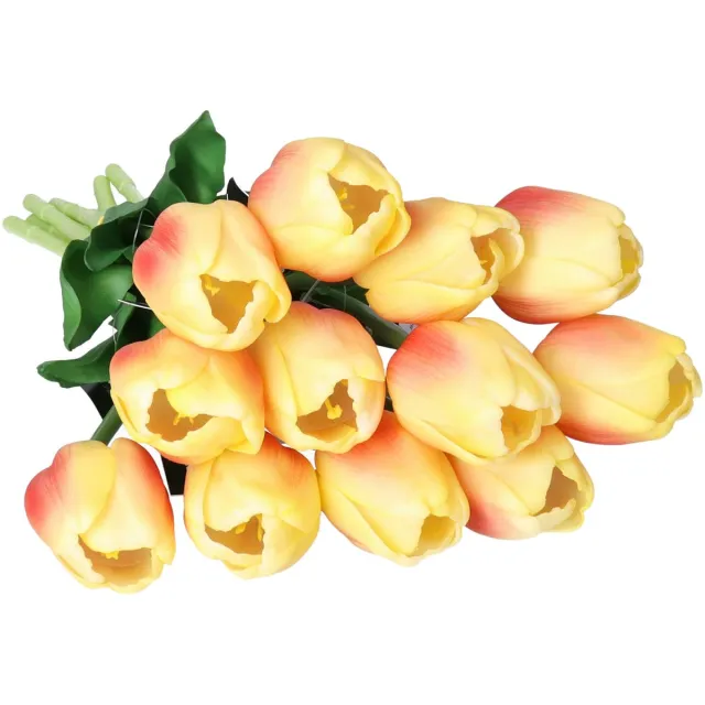 Countryfield Kunstbloemen bos Tulp Tulipa - 7x - 44 cm - geel/oranje - Real Touch - kunst zijdebloemen