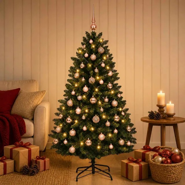 vidaXL Kunstkerstboom donkergroen met kerstbal 120 cm 150 LED's