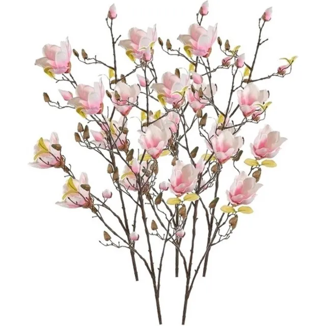 Bellatio Flowers & Plants Kunstbloem - 5x - Magnolia - op tak - 105 cm - roze - sierbloemen - decoratie