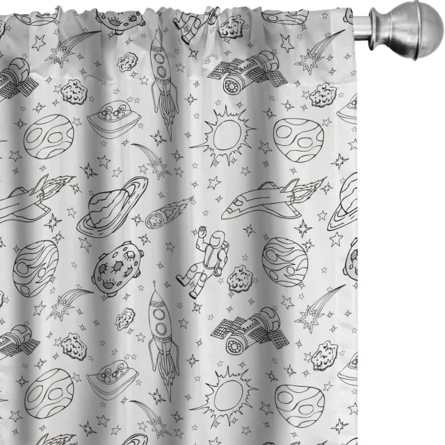 ABAKUHAUS Doodle Zonnestelsel Gordijnen – 2-delige set 75x175 cm – Wit/Zwart Wit zwart