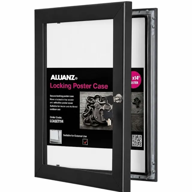 Aluanz Postervitrine A4 Zwart – Waterdichte Buitenvitrine – Afsluitbare Wandvitrine – Aluminium – Binnen & Buiten – 21 x 29,7 cm