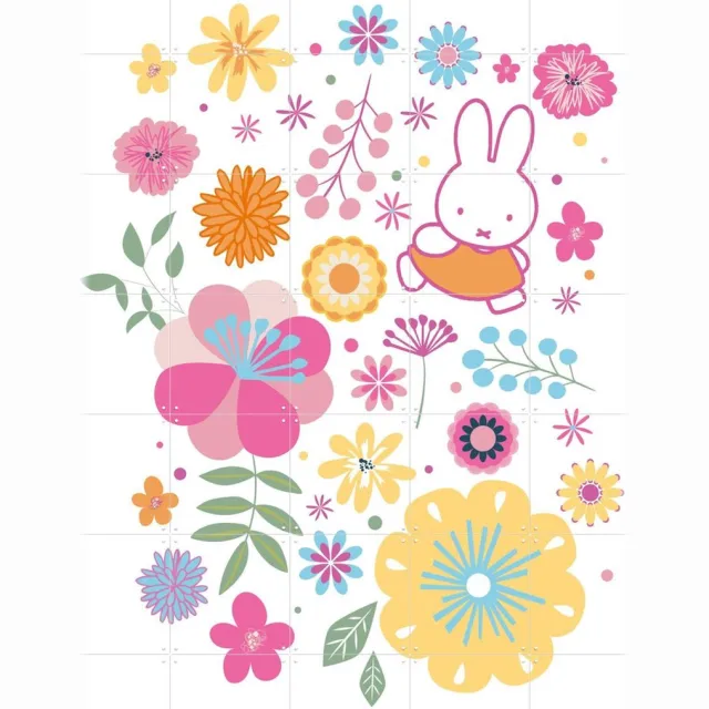 IXXI Nijntje met bloemen, Nijntje - 100 x 140 cm - Grote wanddecoratie en posters - Cartoonesk, Decoratieve kunsten, Kleurrijk, Pop art, Speels Wit