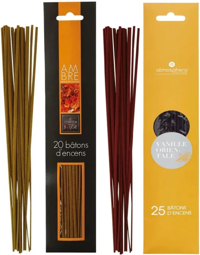 Atmosphera Wierook stokjes - set van 2 geuren - Amber en Oosters Vanille - 25 cm - Ontspanning Oranje