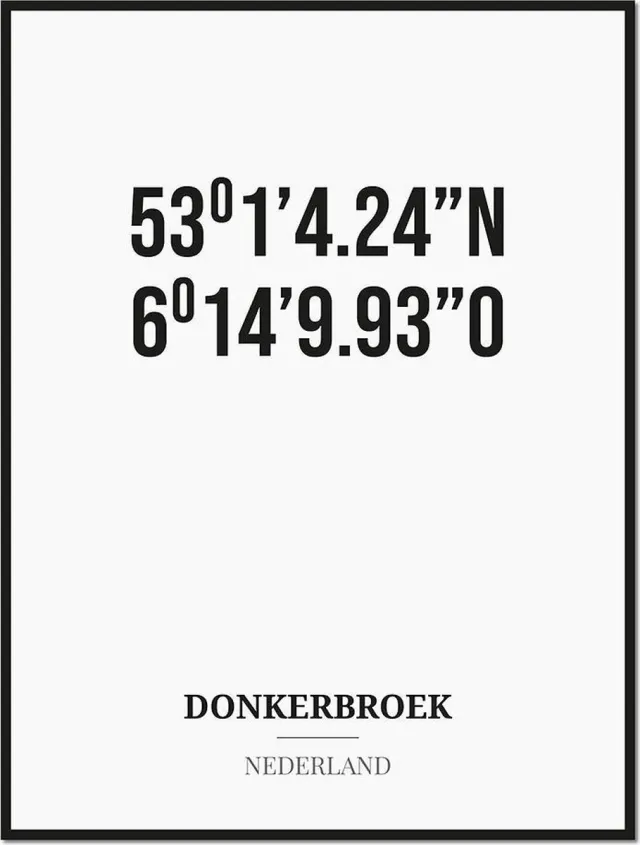 Studio216 Poster/kaart DONKERBROEK met coördinaten zwart, wit
