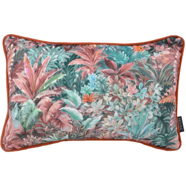 NOVÉE Velvet Jungle Red Kussenhoes | 30x50 cm | Velvet/Polyester Rood/Blauw