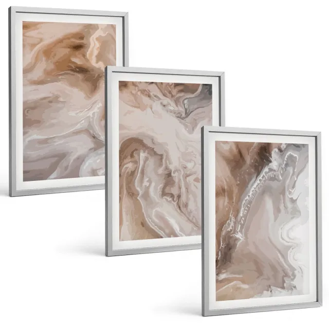 TULUP 4-Delige Schilderij Set - Abstracte marmerpatronen met steenstructuur - 40 x 60 cm - Muurdecoratie - Wanddecoratie - Hal - Interieur Decoratie Zilveren lijst