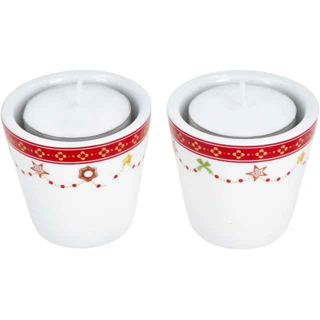 MamboCat Set van 2 Christmas Dream theelichthouders hoogte 5,1cm gemaakt van porselein Kerstversieringen