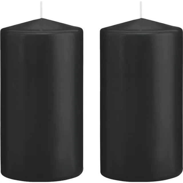 Trend Candles Cilinderkaars/stompkaars - 2x - zwart - 8 x 15 cm - 69 branduren - horeca kaarsen