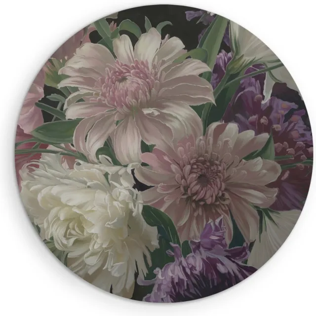 Saammp Muurcirkel Hout - Bloemstuk met Rozen en Lelies - Natuur - Stilleven - Ø 80 - Wandcirkel - Wanddecoratie Cirkel - Muurdecoratie Woonkamer - Kantoor Decoratie