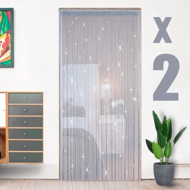 Unyqoos ® Draadgordijn Set van 2 met Glanzend Effect voor Feestelijke Decoratie en Ruimteverdeling wit