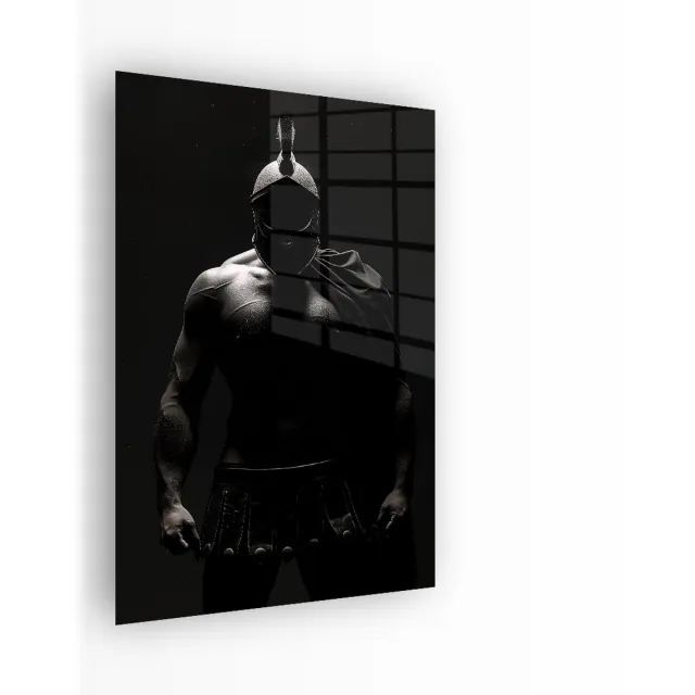 Indoorart Glasschilderij Courage Warrior 80x120 CM - Afbeelding op plexiglas - Inclusief montagemateriaal Zwart, Wit