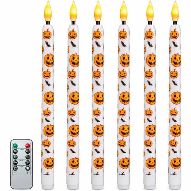 SWGOTA led kaarsen set van 6 - Halloweenpompoenen en vleermuizen - warm licht - 10-knops afstandsbediening - 27 cm hoog - zonder batterijen Wit