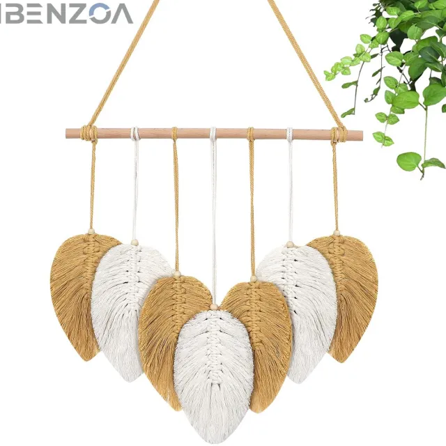 Ibenzoa Wandkleed - Geweven Blad - 50x80 cm - Geel - Katoen