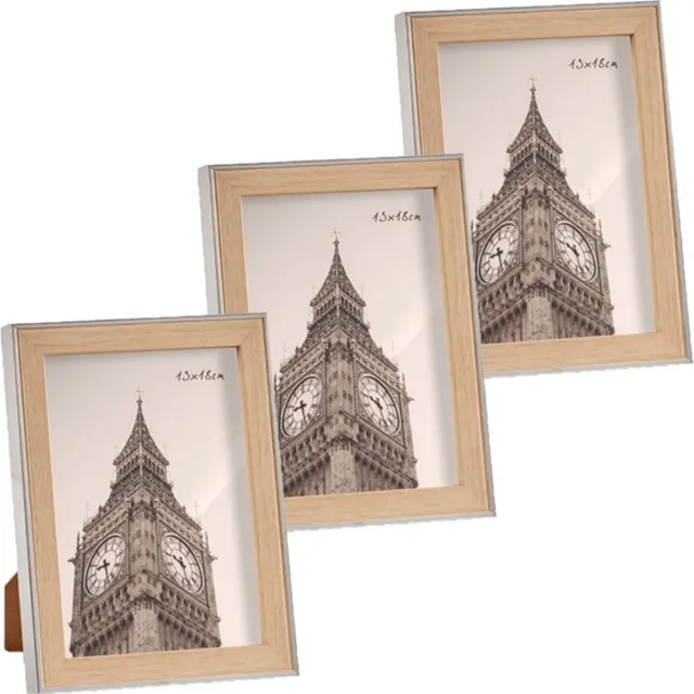 Arte r 3x stuks kunststof fotolijst zilver met hout geschikt voor een foto van 13 x 18 cm