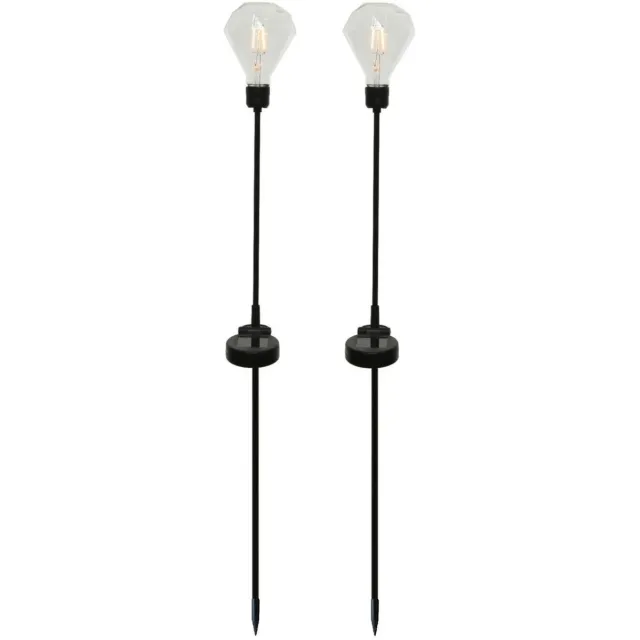 Lumineo Solar tuinlamp - 2x - prikspot - op zonne-energie - H86 cm - tuinverlichting - zwart - wit licht