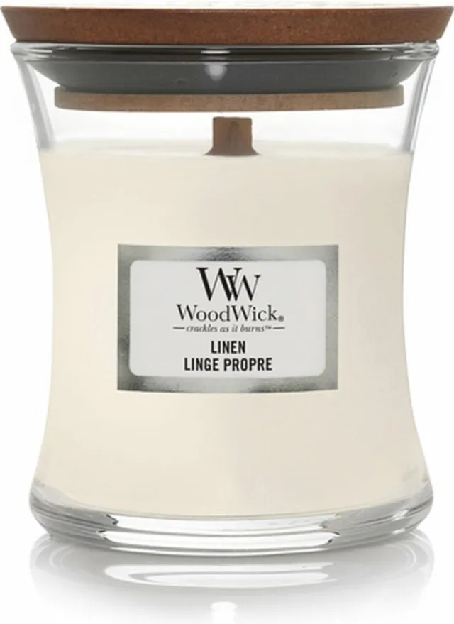 Woodwick Geurkaars Mini Candle - Linen - 20 branduren - 85gr - 8 cm / ø 7 cm Transparant