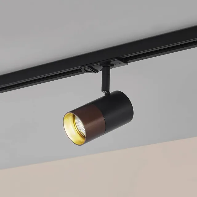 Lindby 1-fase railverlichting - 1licht - Aluminium, kunststof - H: 12.5 cm - GU10 - zwart, koffiebruin metallic