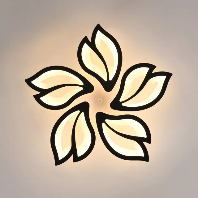 Goeco Plafondlamp - 60cm - Groot - 45W - Dimbare LED - 4200LM - Bloemblaadjes Ontwerp - Met Afstandsbediening - Acryl - 5 Koppen Zwart