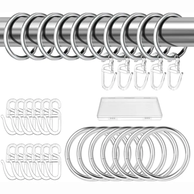 Ibenzoa Metalen en kunststof gordijnringen set voor diverse gordijnen met eenvoudige installatie zilver