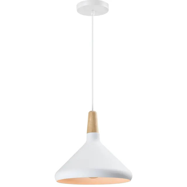 QUVIO Hanglamp Scandinavisch - Hoog design - Houten kop - D 26 cm - Wit