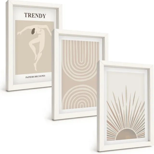 TULUP 3-Delige Schilderij Set - Pastelposters, modieuze boho-abstracties - 20x30 - Muurdecoratie - Schilderijen Set - Woonkamer - Stijlvolle Muurdecoratie Witte lijst
