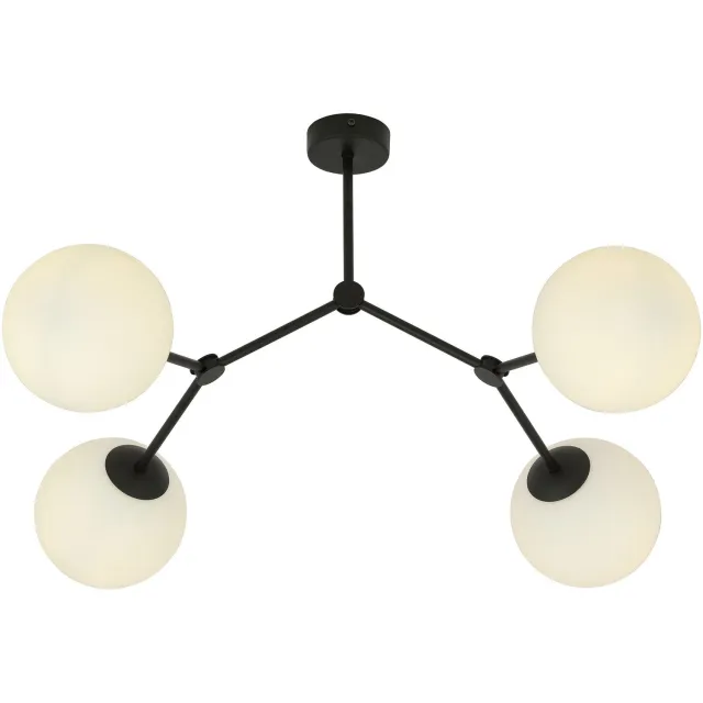 Emibig Viborg mooie hanglamp met 4 takken en witte glazen bollen E14 - Perfecte verlichting voor elke ruimte Zwartachtig