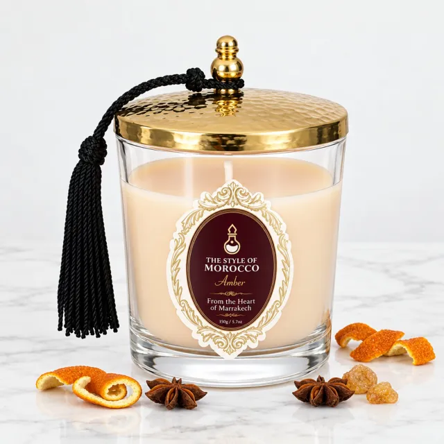 The Style Of Morocco Geurkaars Amber - Elegant Glow - 190 g Transparant / Goud