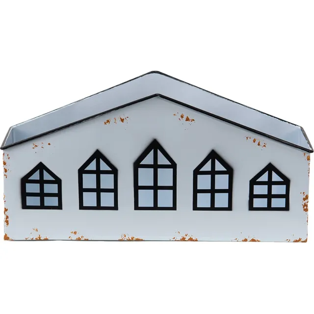 Clayre & Eef Theelichthouder Huis 36x12x18 cm Wit Metaal