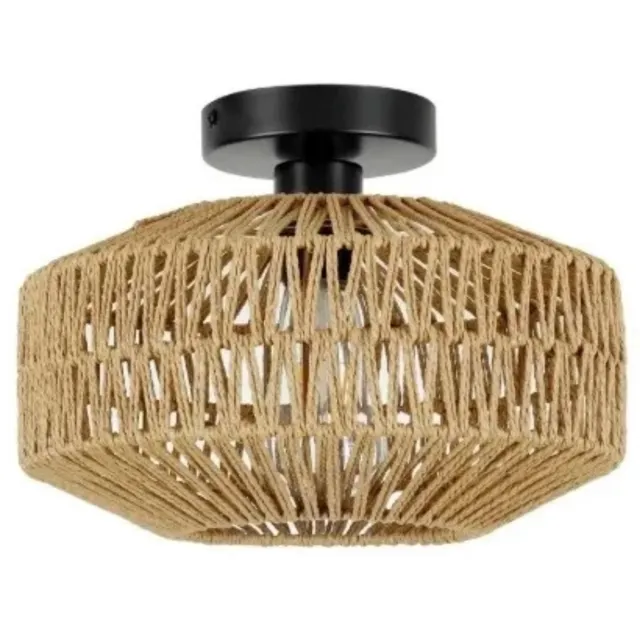 Fubzz Boho Plafondlamp - Handgeweven Rotan - Vintage Boerderij Stijl - 30CM - Duurzaam Natuurlijk Materiaal - Voor Slaapkamer Hal En Keuken Bruin