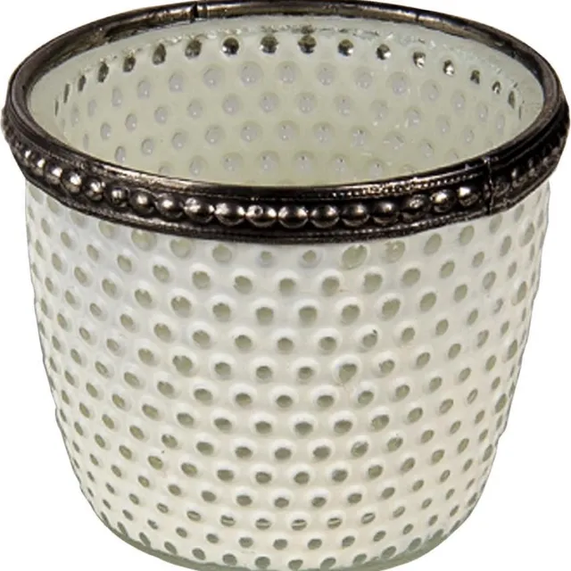 Clayre & Eef Theelichthouder Ø 7x6 cm Wit Glas