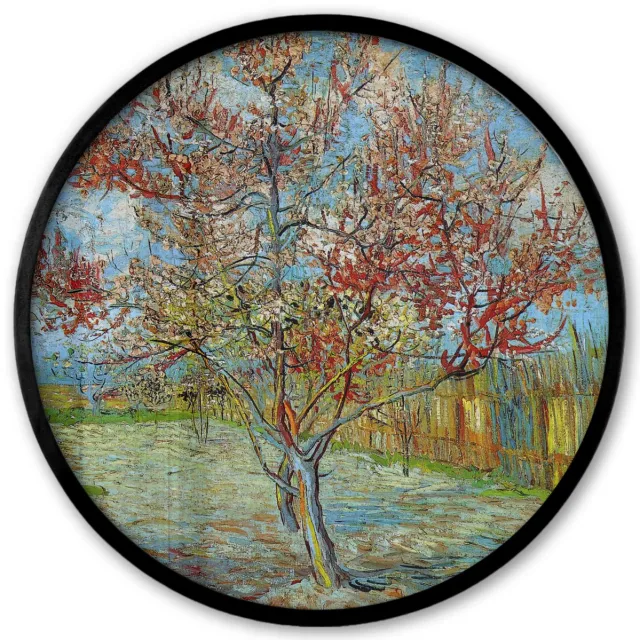 FrameYourWall Poster in lijst Rond - Fotolijst 40x40 cm - Posters - De roze perzikboom - Vincent van Gogh - Ronde posterlijst zwart - Decoratie - Wanddecoratie woonkamer - Muurdecoratie slaapkamer Multicolor