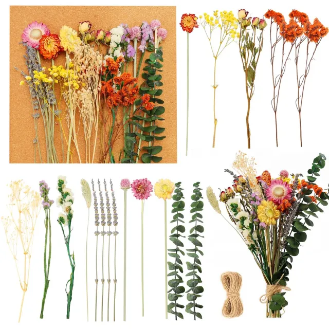 Famanu Set van 30 natuurlijke gedroogde bloemen, 11 soorten, ideaal voor decoratie in vaas, kunst en knutselen, doe-het-zelf droogbloemenboeket Zwart
