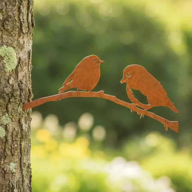 Lifestaal Metalbird Roodborstjes paar - Tuindecoratie buiten - Cortenstaal - 30x12cm - Lifestaal Cortenstaal | Roodborstjes paar