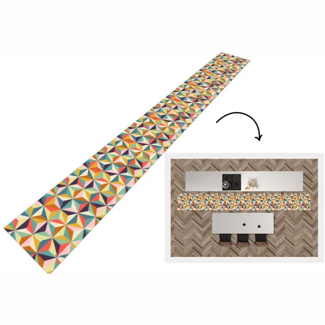 KitchenYeah Keukenloper - Keukenmat - Retro - Regenboog - 3D - Geometrie - Driehoek - 400x50 cm - Keuken vloerkleed Multicolor
