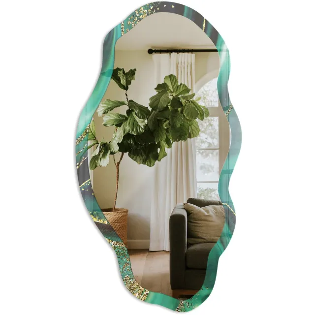 TULUP Groene Abstractie Spiegel - Groen Elegante Rechthoekige Wandspiegel - Organische Spiegel - Woonkamer, Kantoor, Slaapkamer - Abstract - 45x90 cm - Totale afmeting 52x97 cm Groene Abstractie, Groen