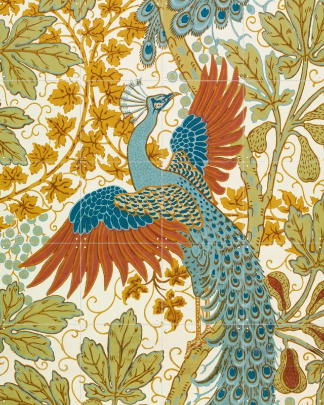 IXXI Fig and Peacock red, Walter Crane & Victoria and Albert Museum - 80 x 100 cm - Grote wanddecoratie en posters - Art Nouveau, Decoratieve kunsten Blauw / Warme kleuren