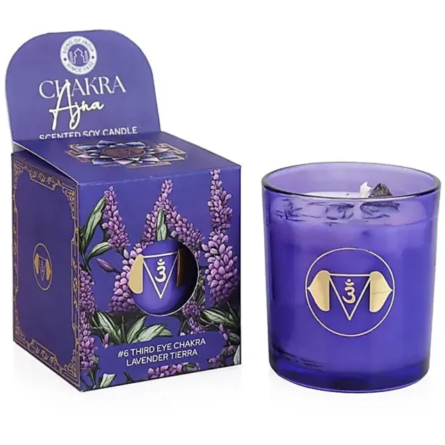 Phoenix Import Mani Bhadra Soja geurkaars Ajna chakra lavendel tierra – Ø7 cm x 8 cm licht paars